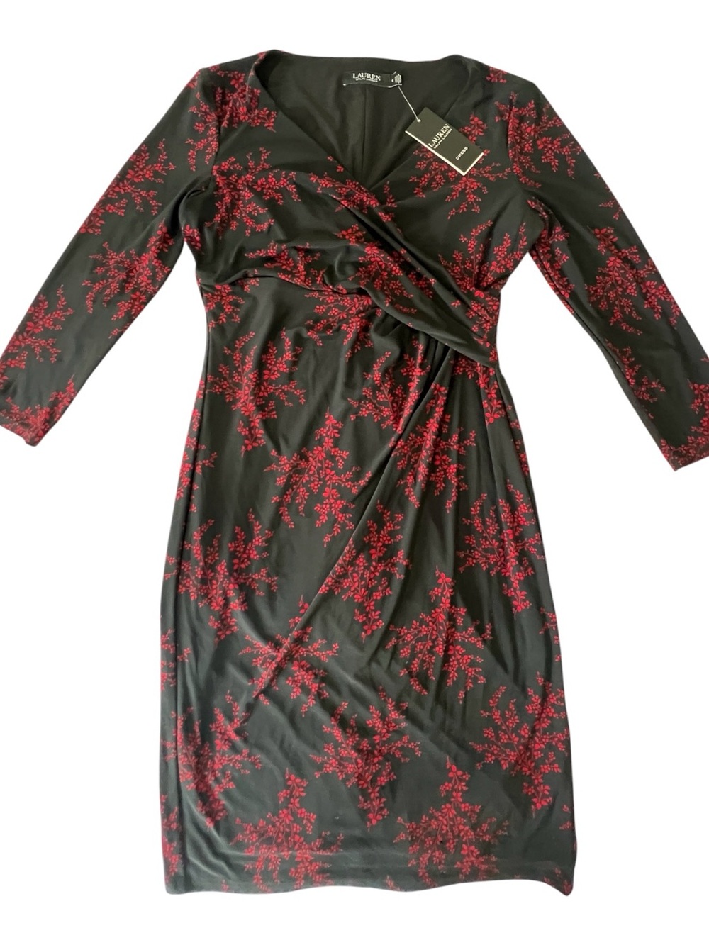 Ralph Lauren Black Long-Sleeve with Red Floral Print Size 6 NWT
